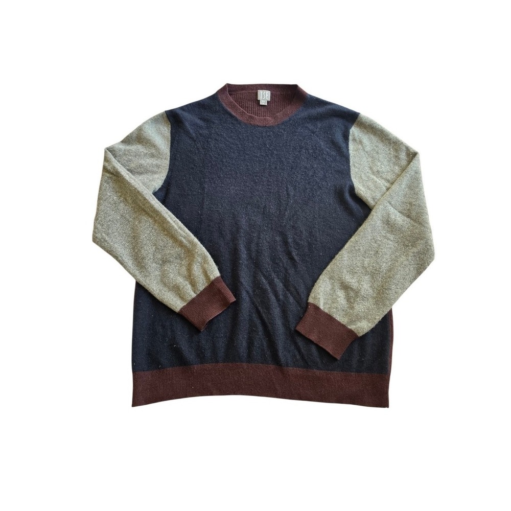 TSE 100% Cashmere Colorblock Navy Gray Burgundy Preppy‎ Old Money Sweater sz L